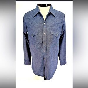 ELY CATTLEMAN Men's Blue Chambray Western Pearl Snap Shirt L/S - Size M - VEUC!*